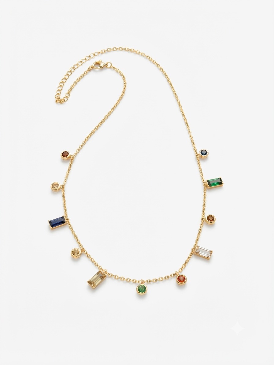 Multicolour stone charm necklace