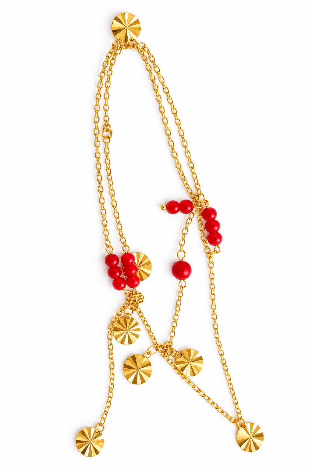 Red Bead & Gold Coin Layered Chain