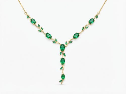 Emerald-green vine Y necklace