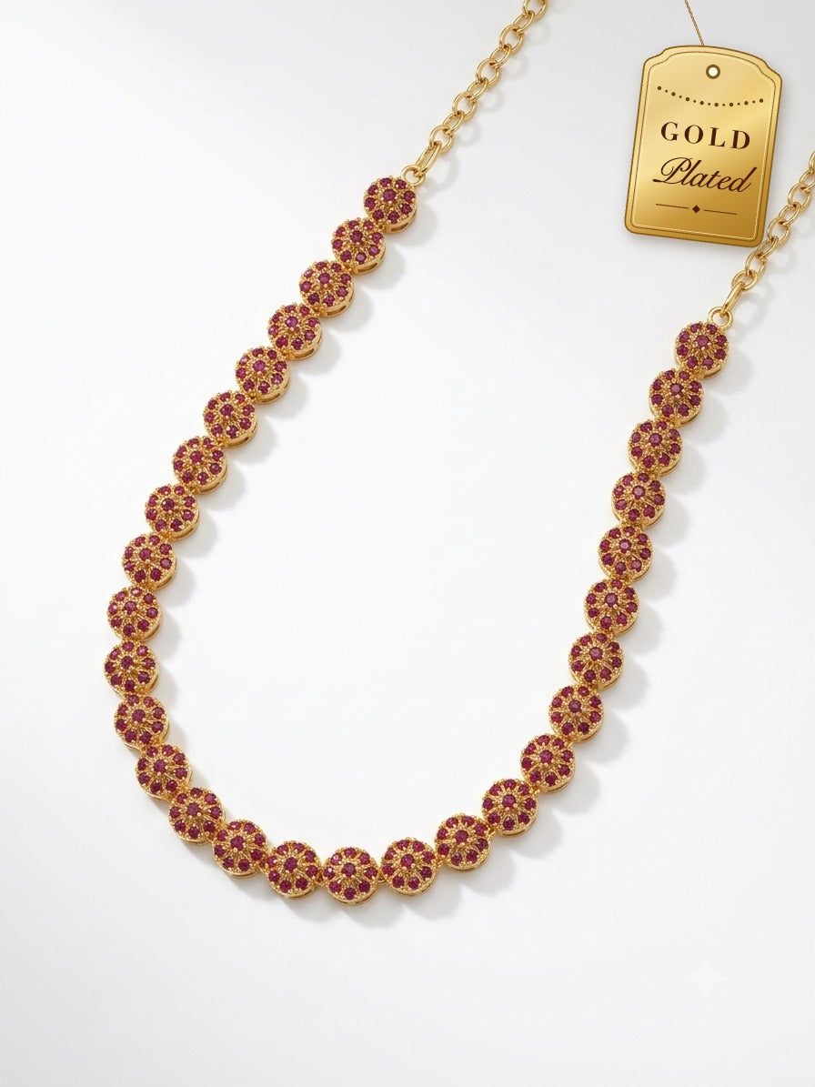 Ruby Round Cluster Necklace AD